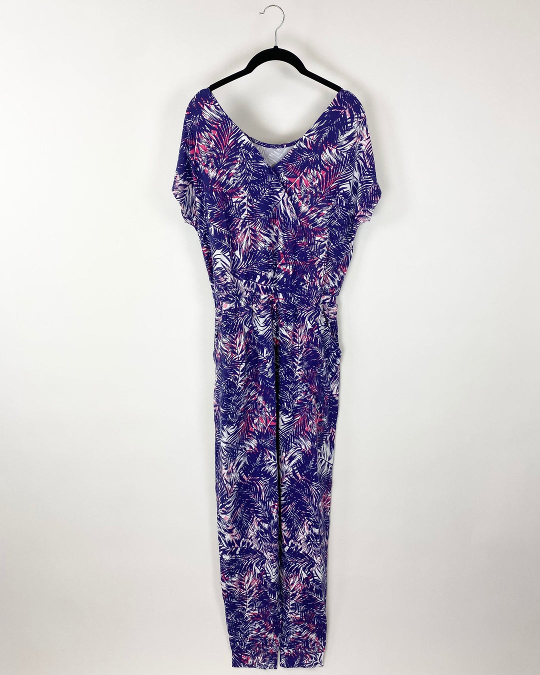 Purple and Pink Leaf Printed Jumpsuit - Size 6/8