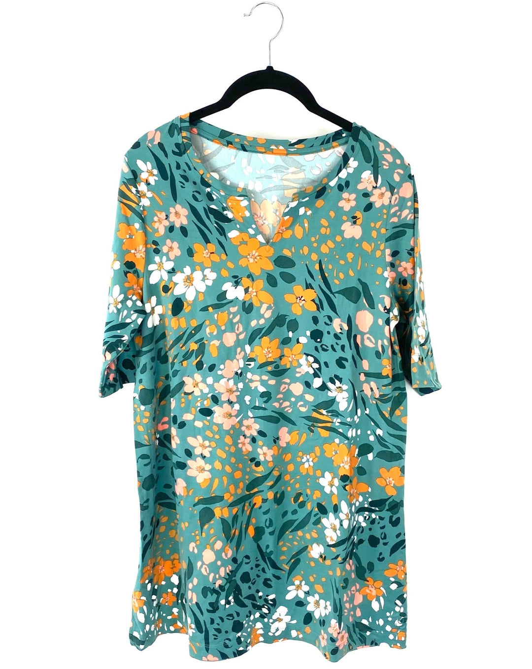 Green Multicolor Short Sleeve Top - Small/Medium