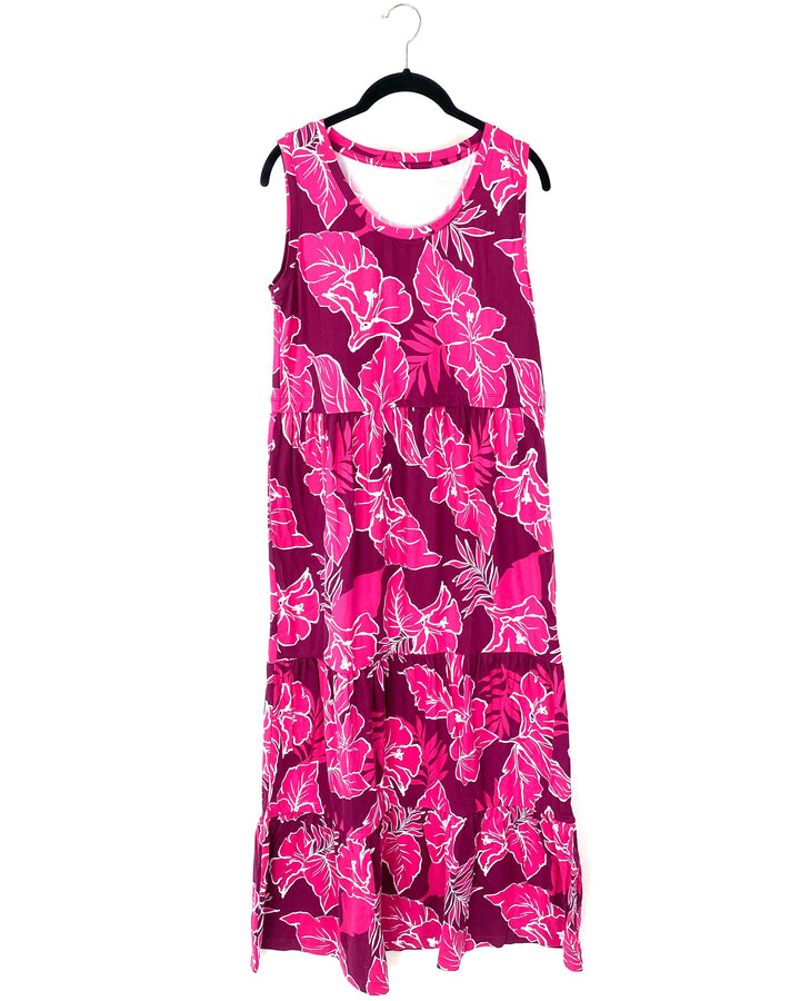 Pink and Purple Abstract Floral Maxi Dress - Size 6/8