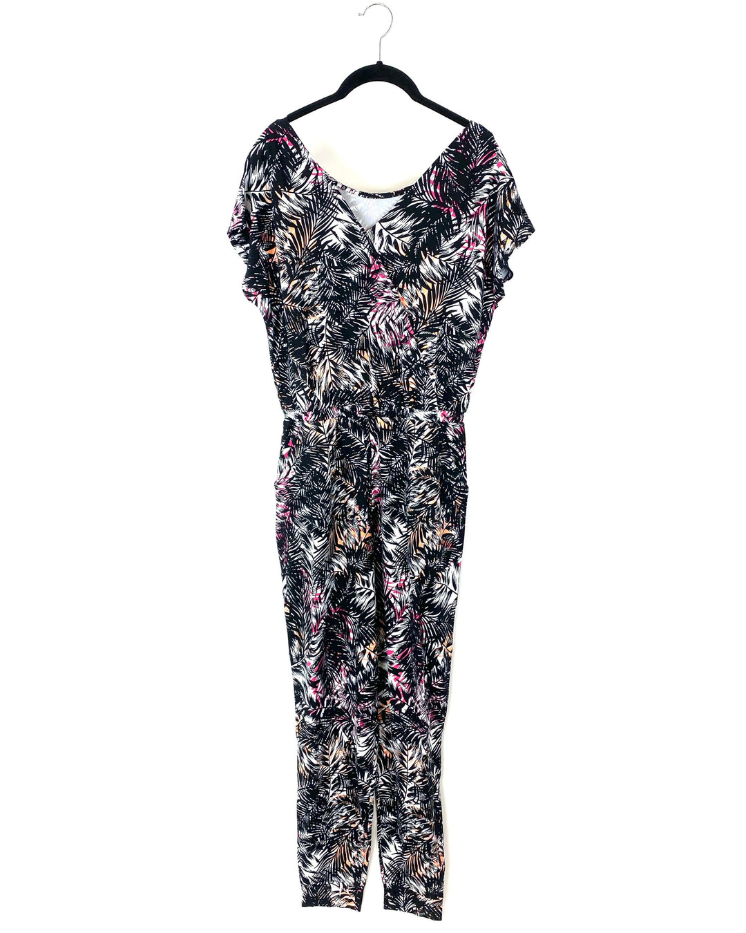 Black Leaf Printed Jumpsuit - Small/Medium