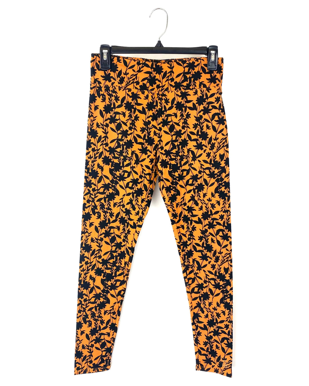 Orange Abstract Floral Leggings - Small