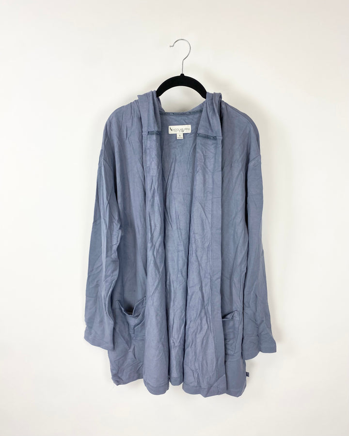 Blue-Grey Open Hooded Cardigan - Small