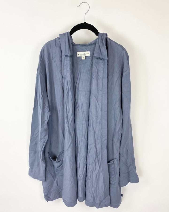 Blue-Grey Open Hooded Cardigan - Small