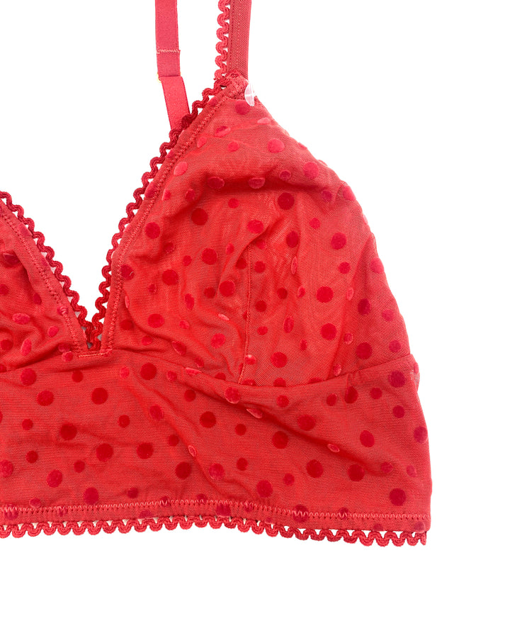 Red Mesh Polka Dot Bralette - Small