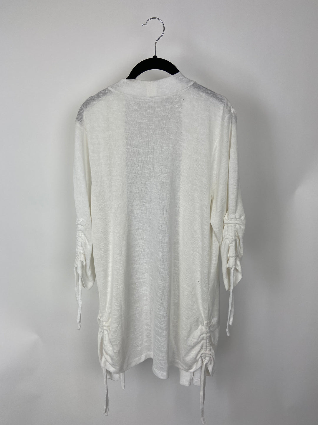 White Cardigan with cinched 3/4 Sleeves- Small/Medium