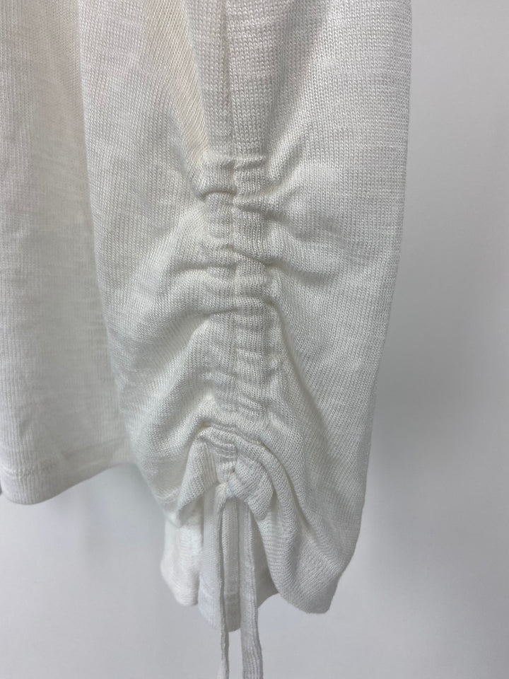 White Cardigan with cinched 3/4 Sleeves- Small/Medium
