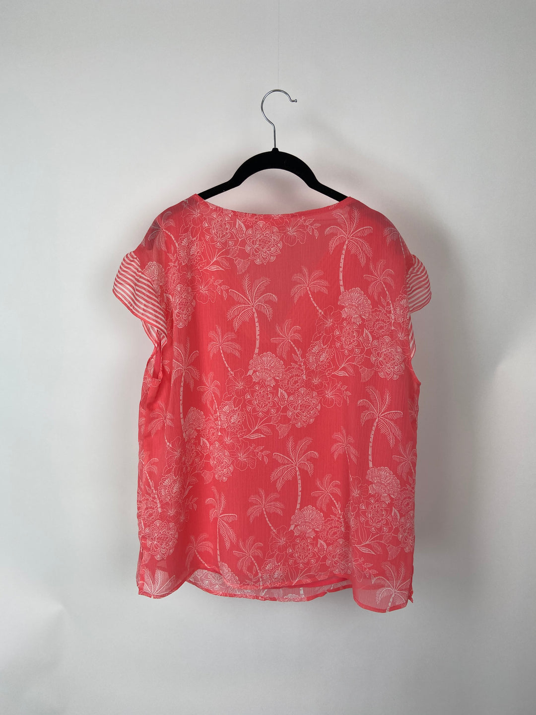 Pink Cap Sleeve Top With Tropical Print - Medium/Large