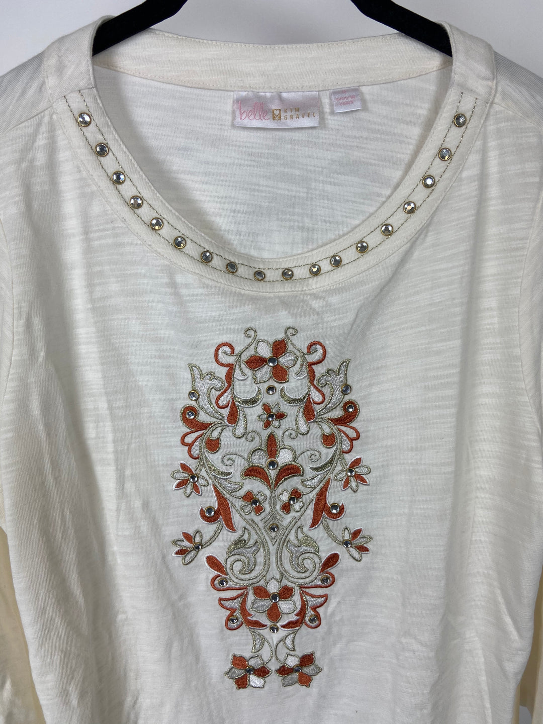 White Top With Burnt Orange Floral Embroidery - Small/Medium