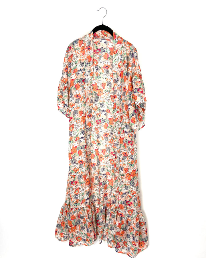 Short Sleeve Maxi Floral Sheer Cardigan - Size 8/10