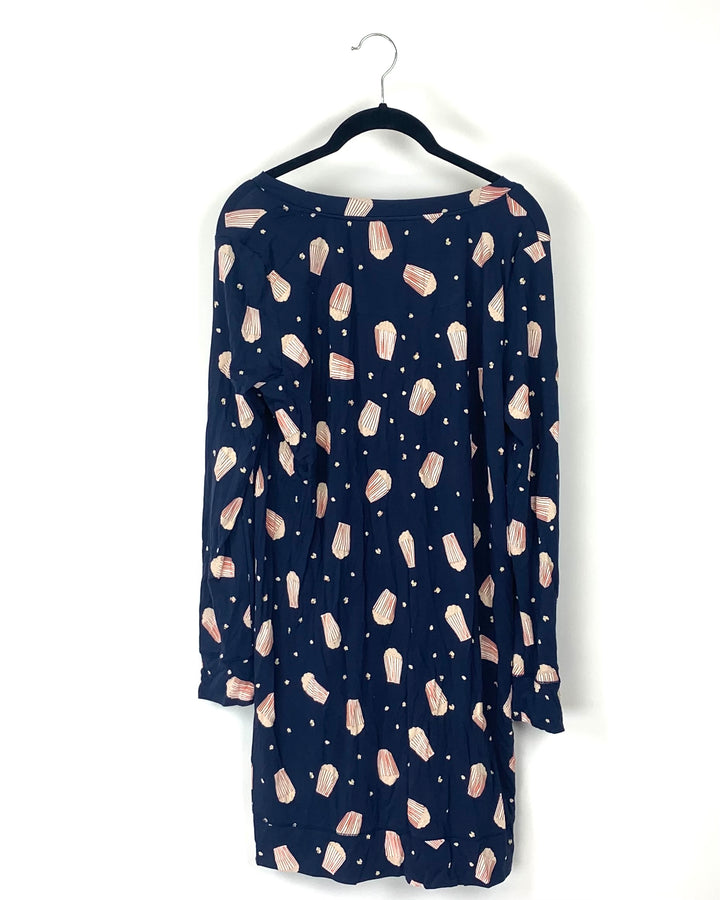 Blue Popcorn Printed Nightgown - Small