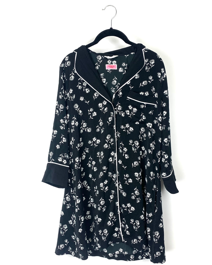 Black Floral Print Nightgown - Small