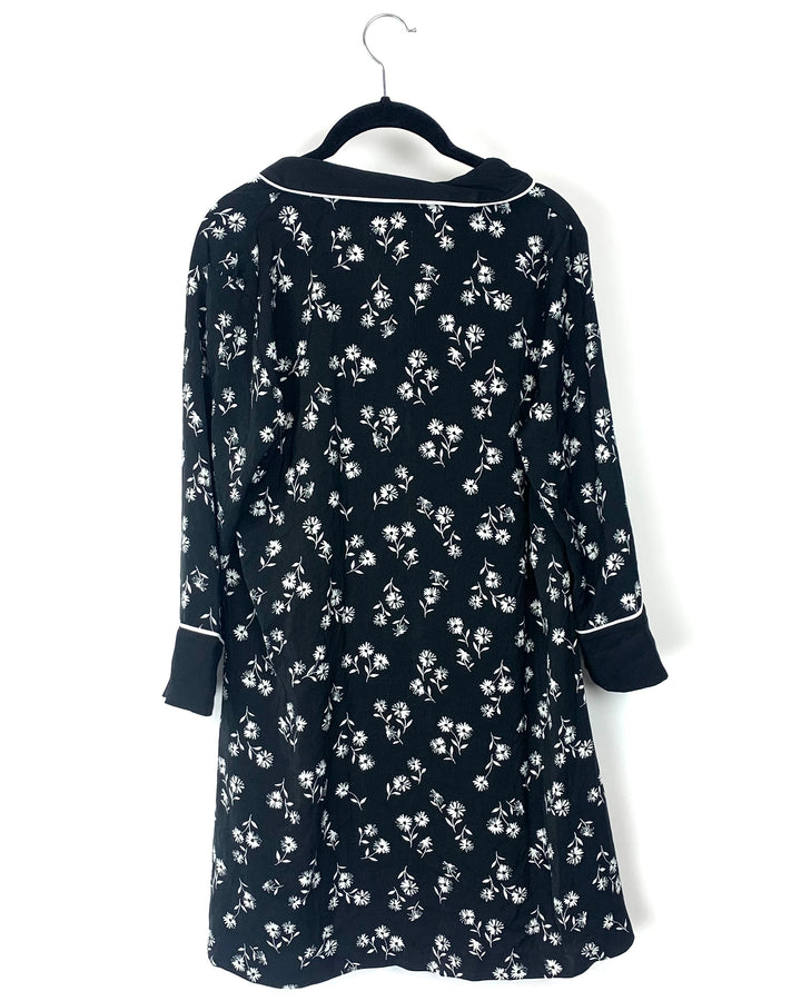 Black Floral Print Nightgown - Small