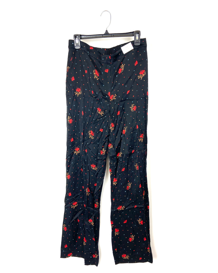 Black and Red Floral Print Pants - Size 8
