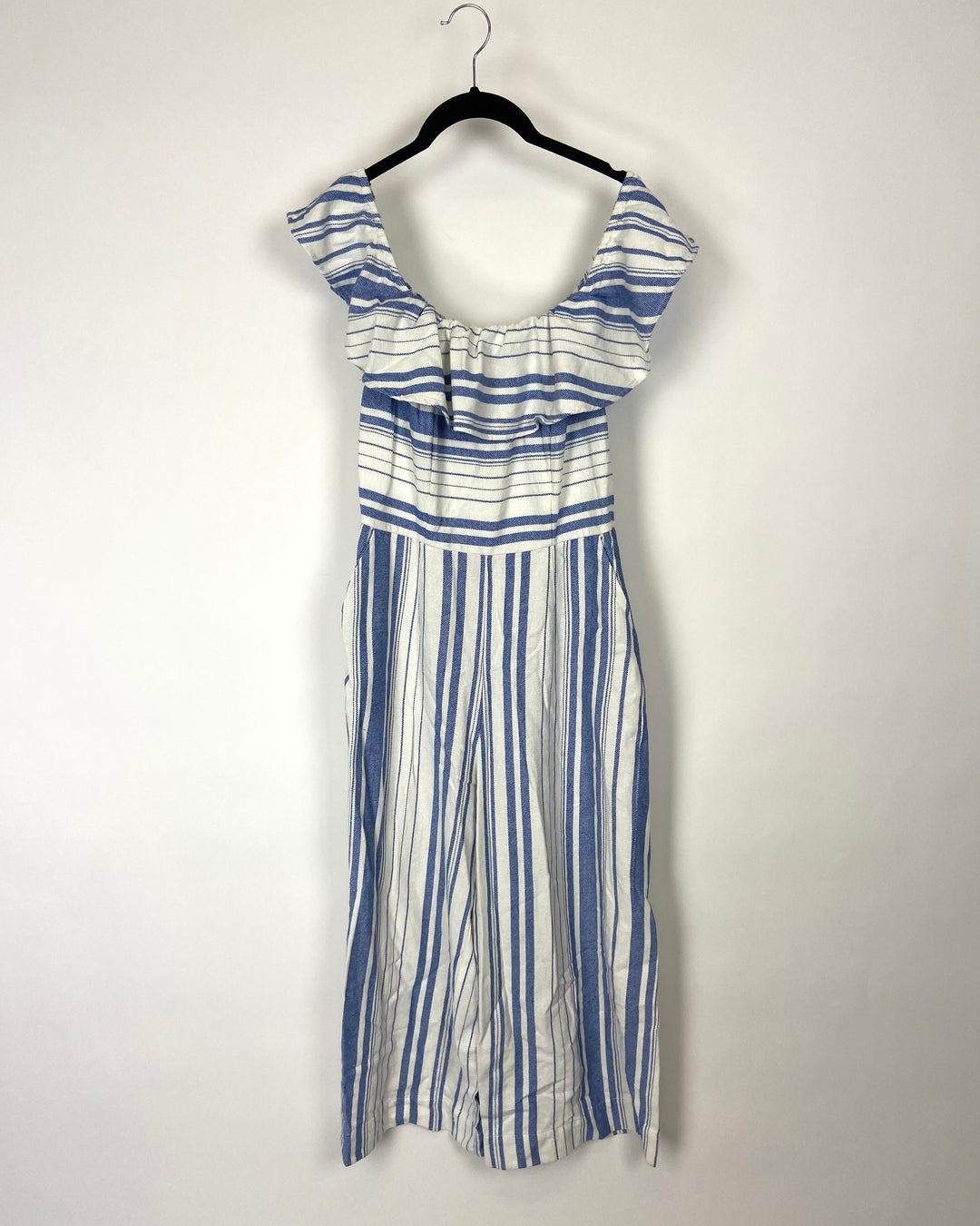 Blue And White Striped Jumpsuit - Size 8