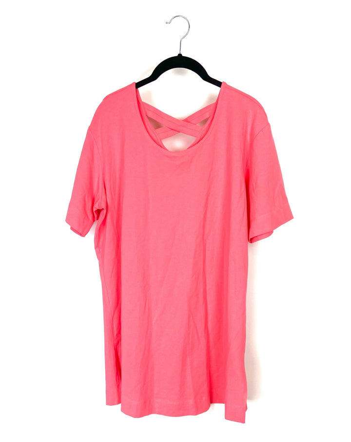 Pink T-Shirt Tunic with Criss Cross Back - Small/Medium