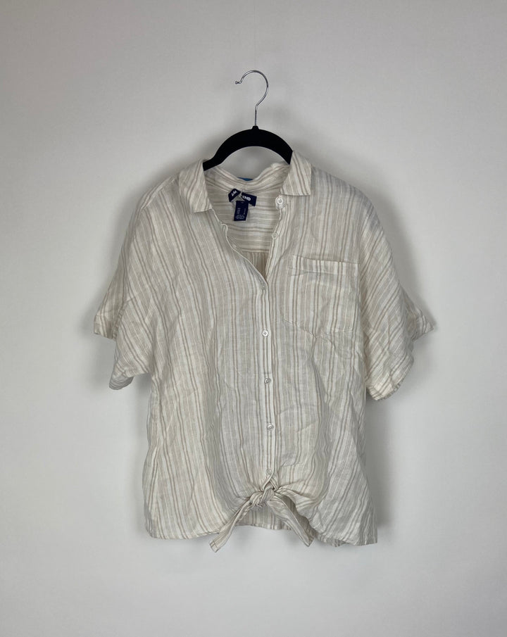 Tan Striped Button Up Top - Small