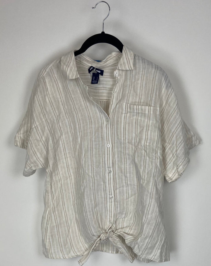 Tan Striped Button Up Top - Small