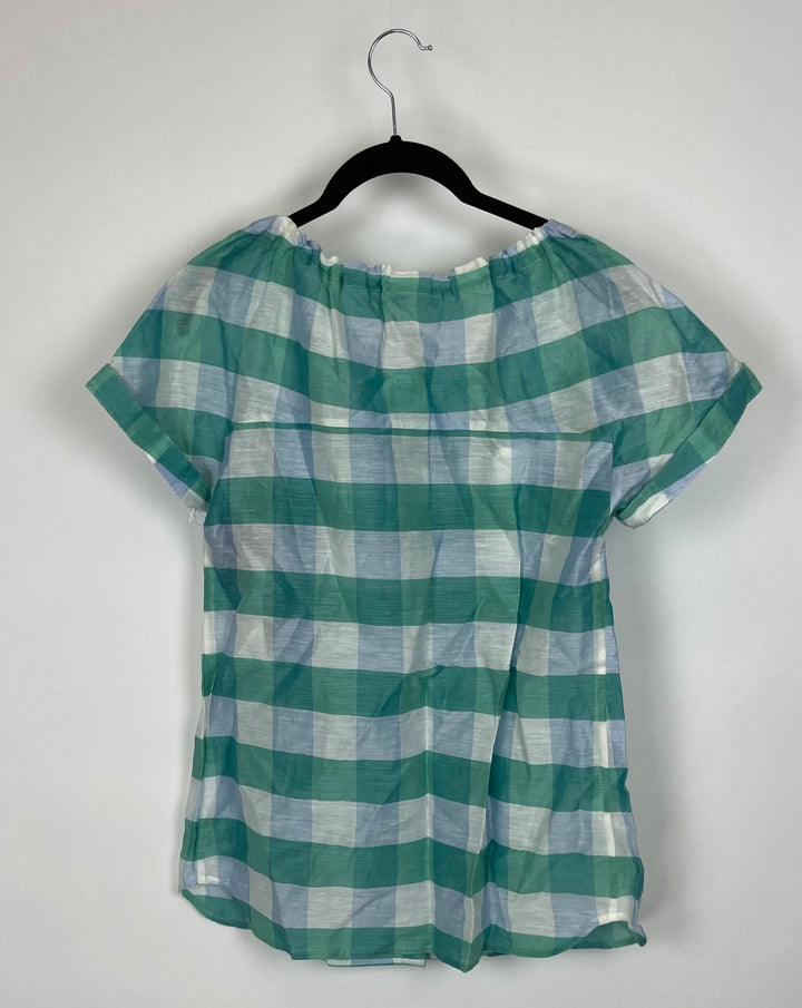 Plaid Blouse With Bow - Small