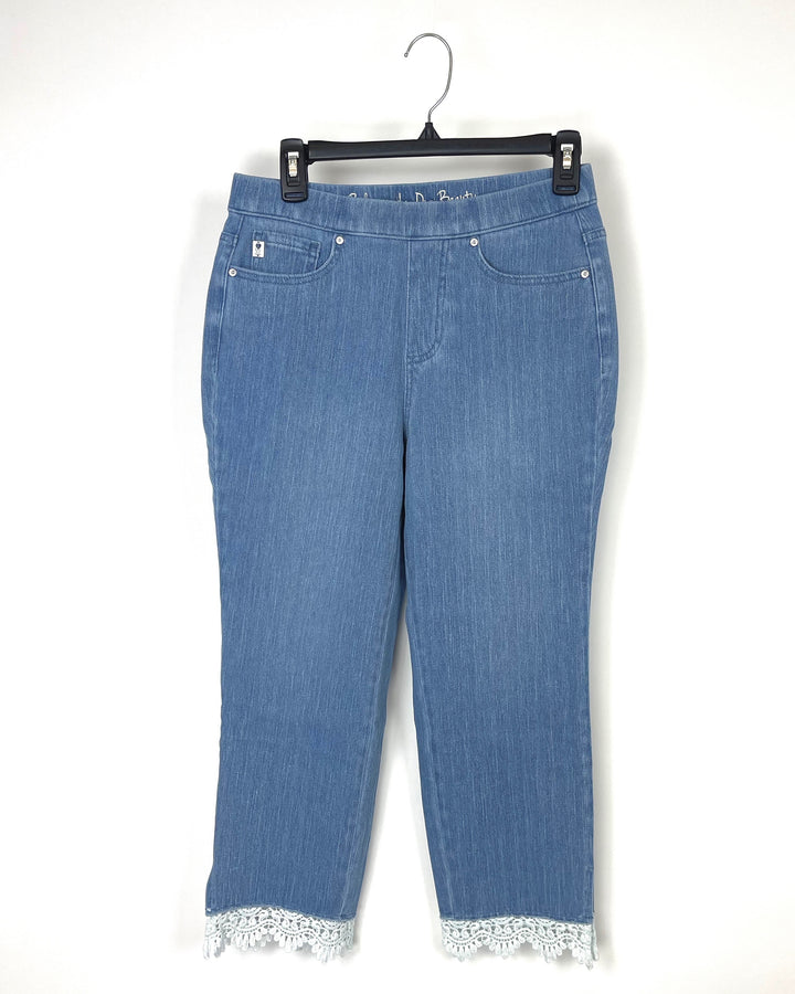 White Lace Trim Blue Jeans - Size 6/8