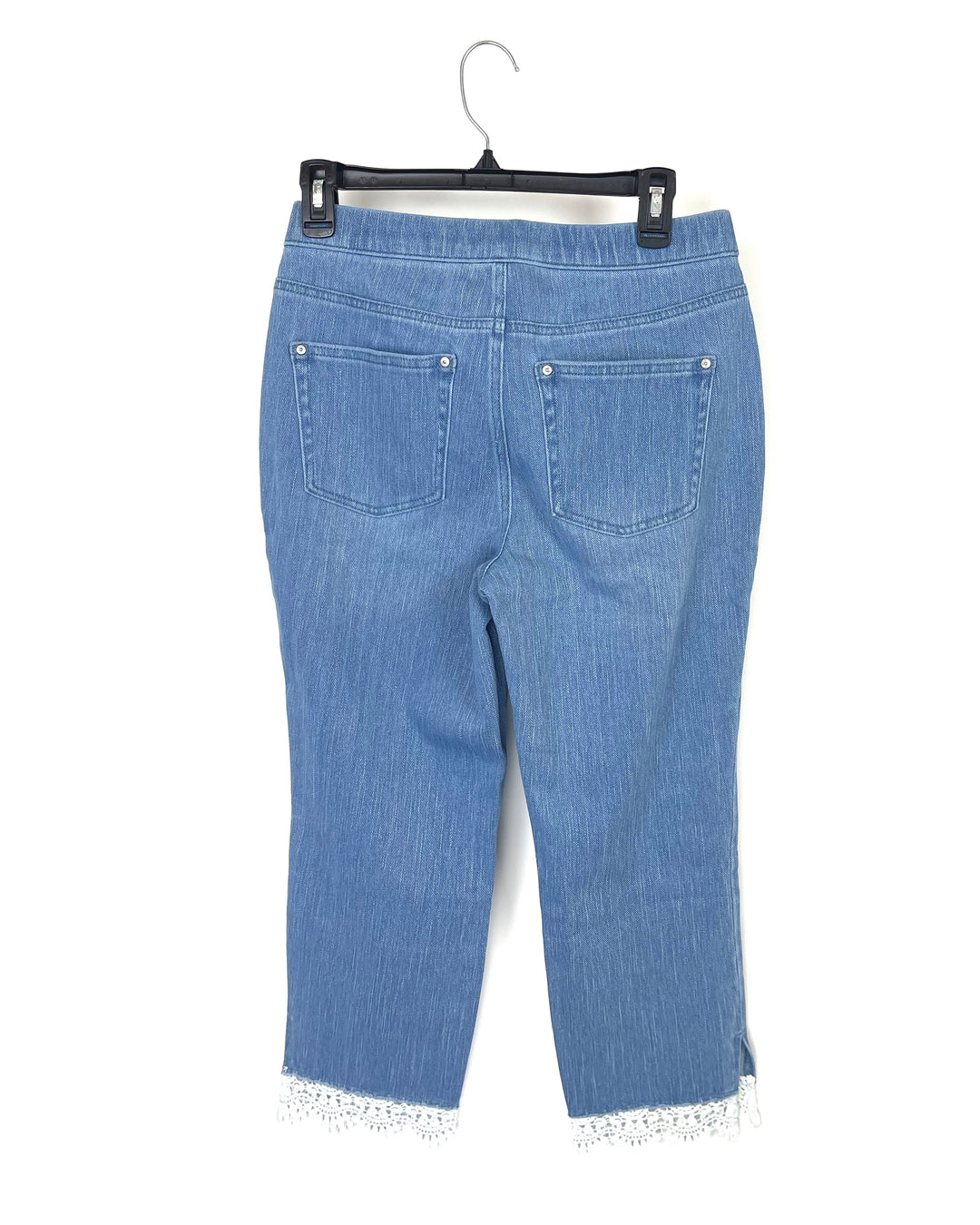White Lace Trim Blue Jeans - Size 6/8
