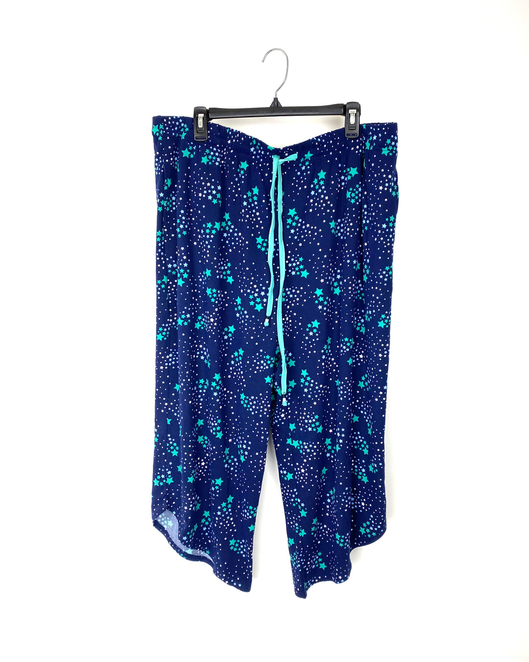 Womens Navy Blue Star Print Cropped Pajama Pant - 1X