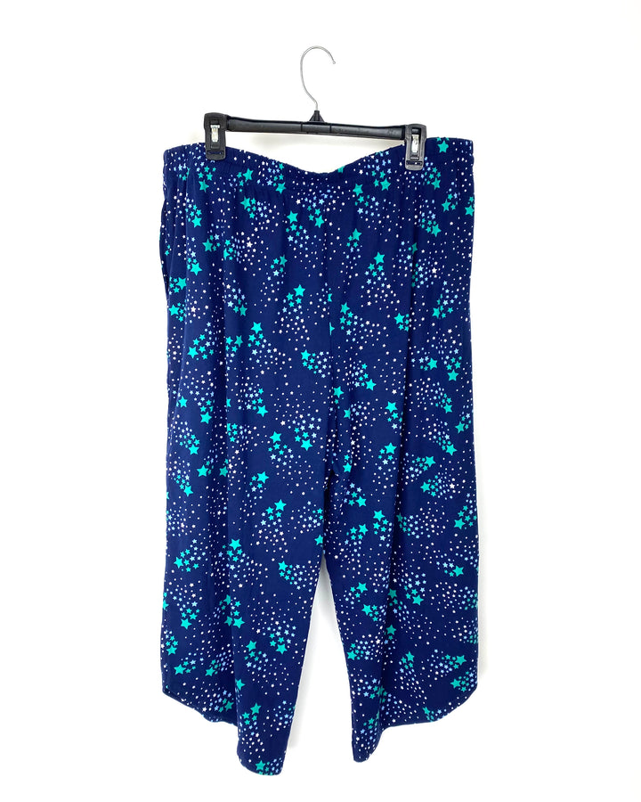 Womens Navy Blue Star Print Cropped Pajama Pant - 1X