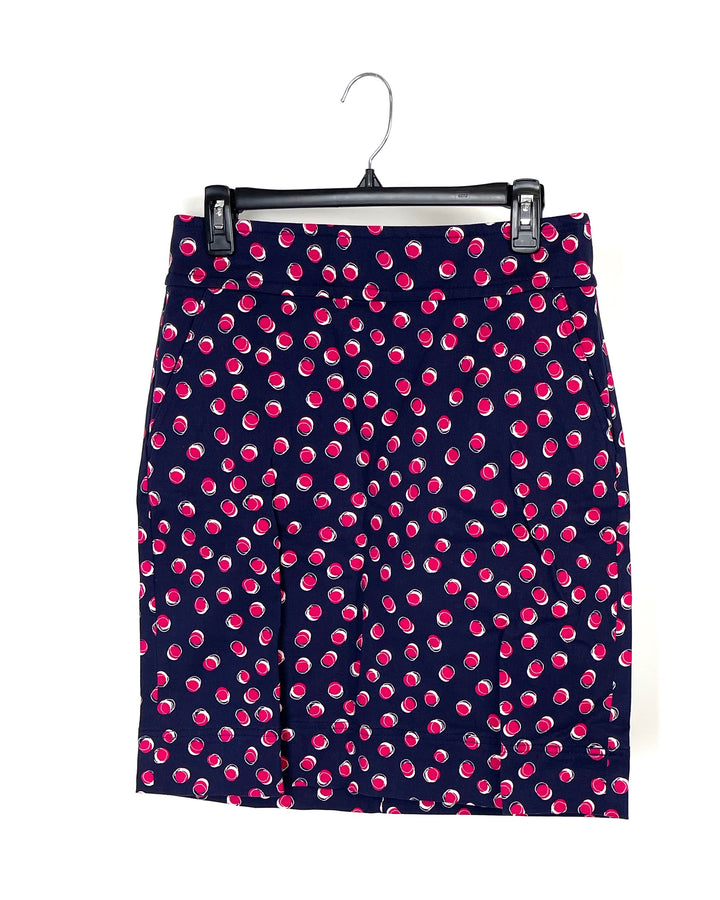 Navy Blue Skirt With Pink Polka Dot Print - Size 4