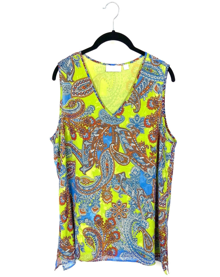 Green Abstract Sleeveless Blouse - Size 10/12