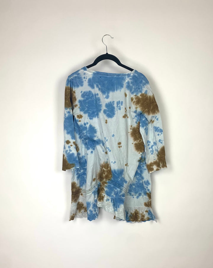 Blue and Brown Tie Dye Top - Small