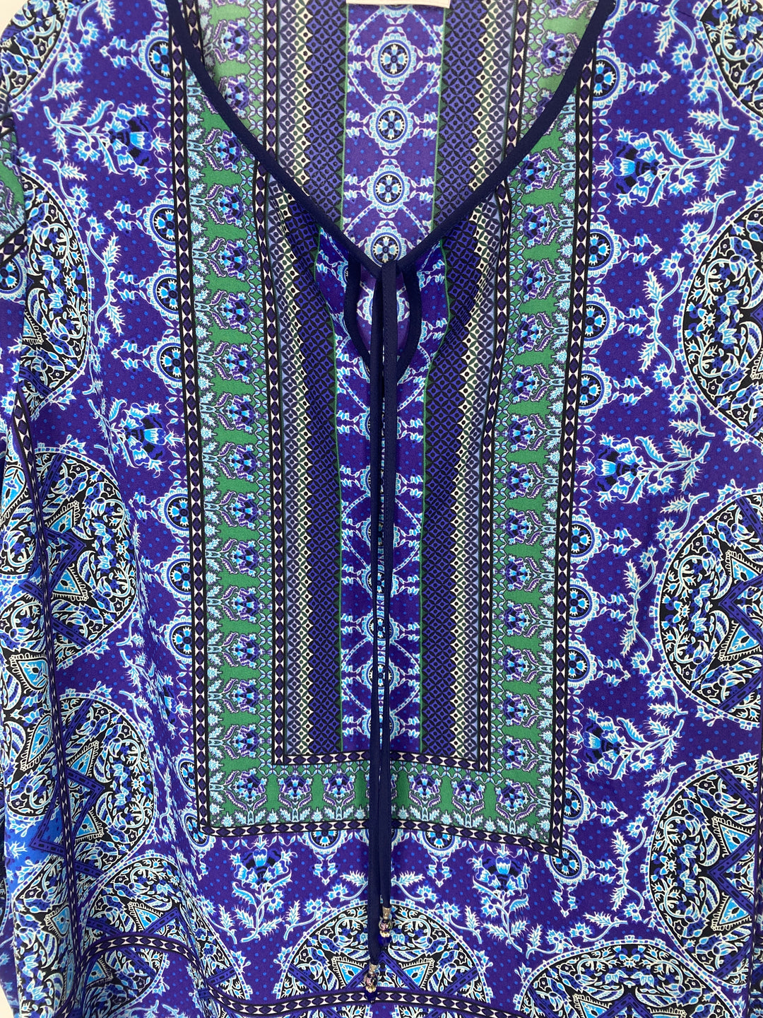 Purple, Green and Blue Abstract Printed Long Sleeve Top - Medium/Large