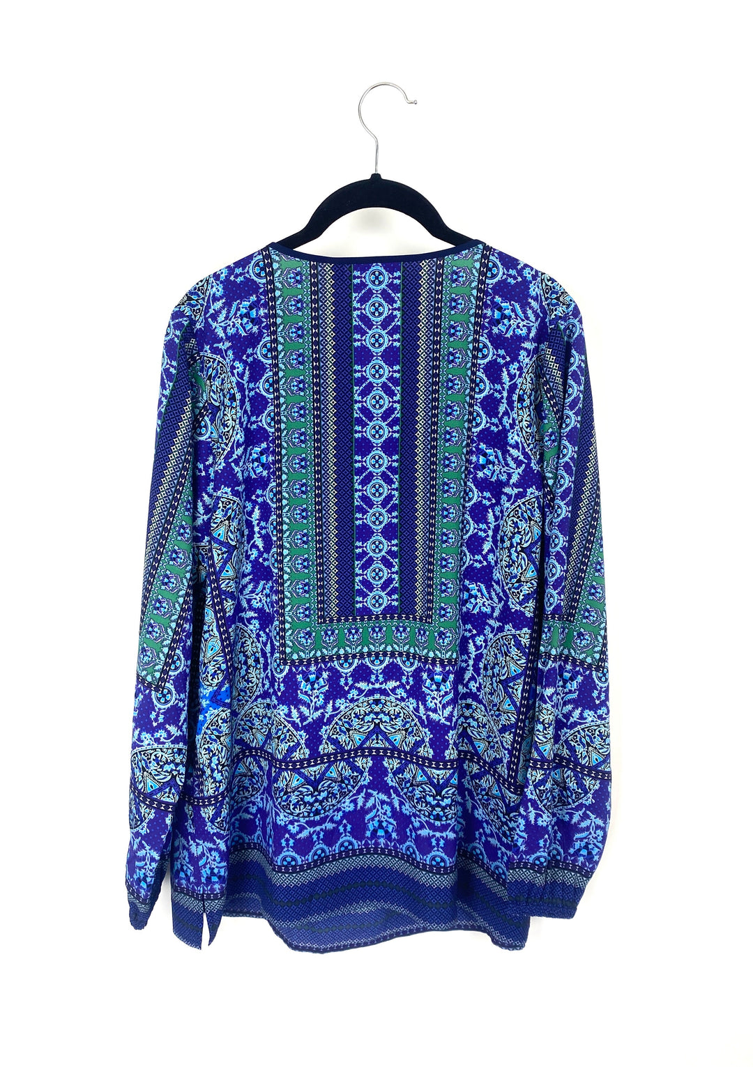 Purple, Green and Blue Abstract Printed Long Sleeve Top - Medium/Large