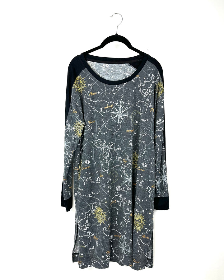 Grey Printed Astrology Nightgown - Medium