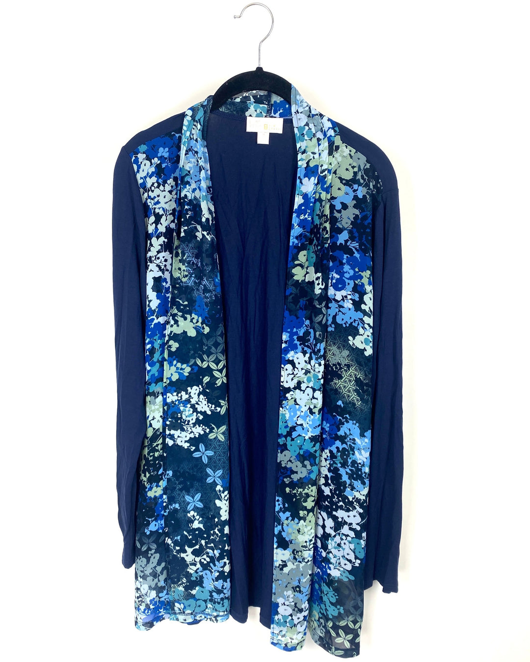 Navy Blue Cardigan with Sheer Blue Accents - Medium/ Large