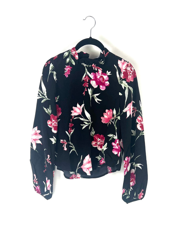 Black Floral Long Sleeve Blouse - Extra Extra Small and Small