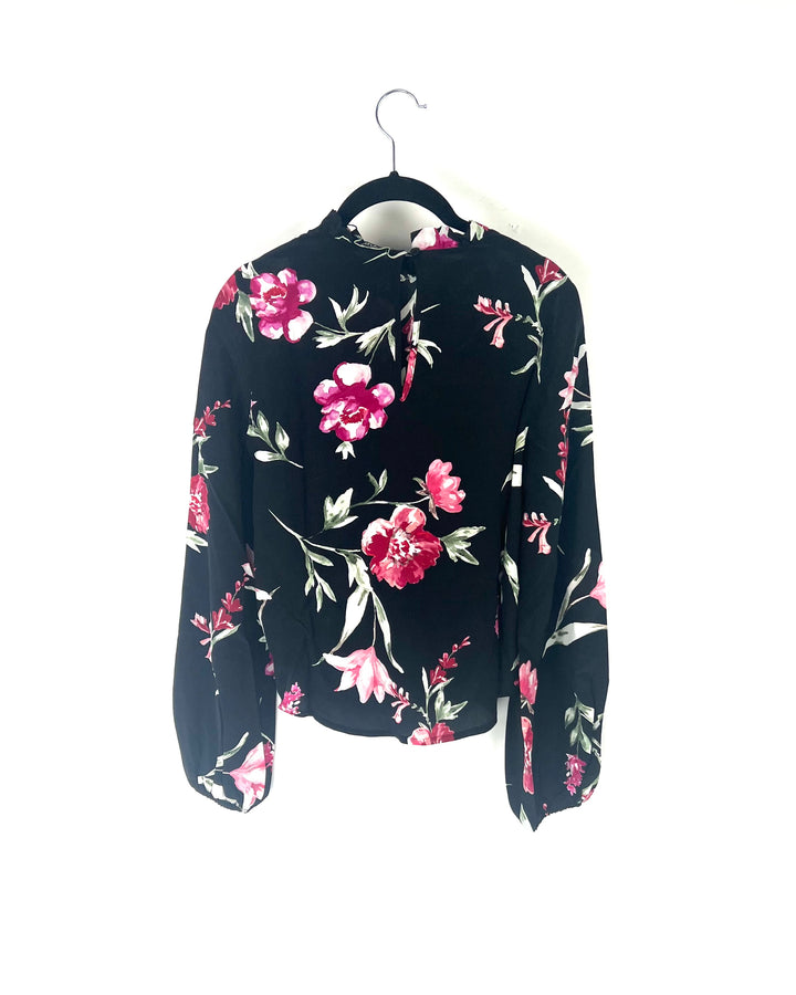 Black Floral Long Sleeve Blouse - Extra Extra Small