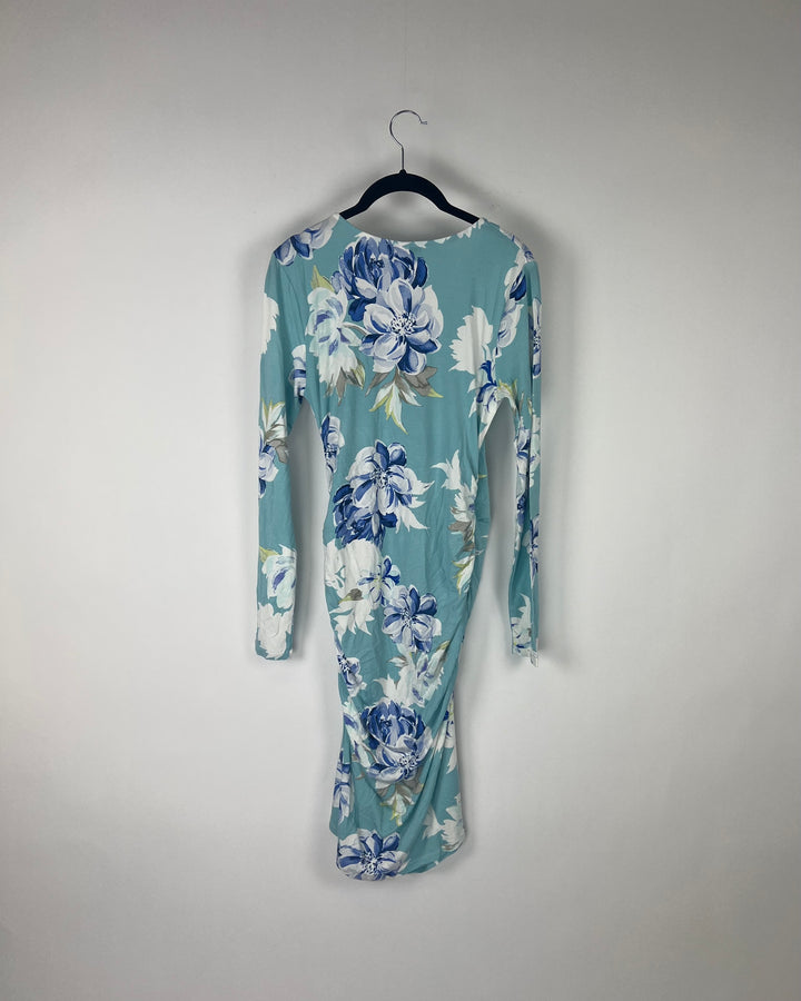 Turquoise Floral Ruched Midi Dress - Extra Large