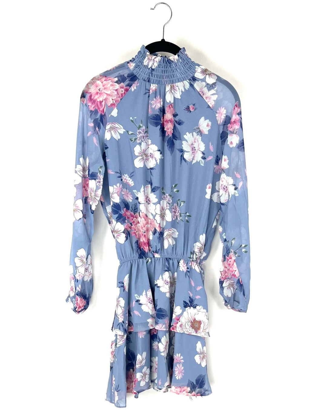 Light Blue Floral Long Sleeve Mini Dress - Extra Extra Small