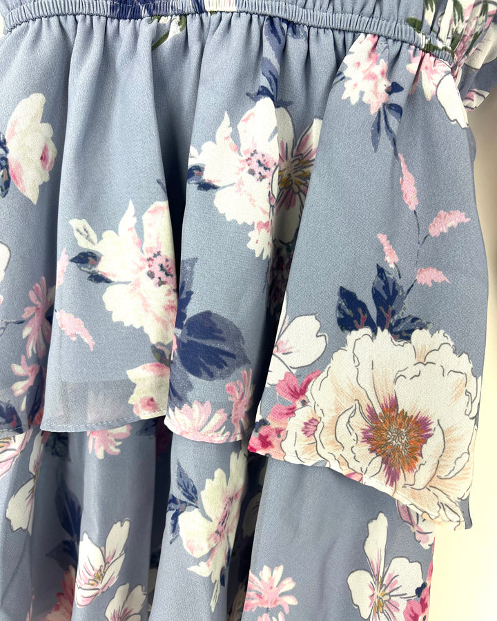 Light Blue Floral Long Sleeve Mini Dress - Extra Extra Small