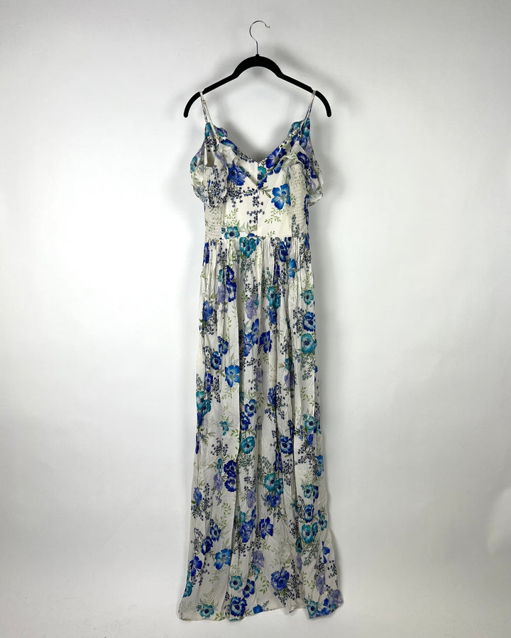Cream Maxi Floral Print Dress - Small