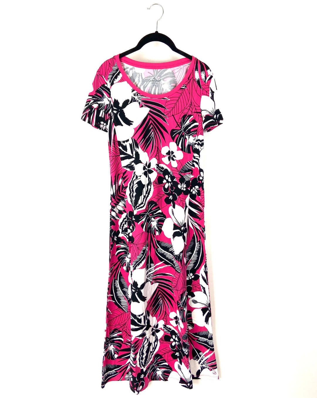 Pink, Black and White Floral Maxi Dress - Medium And 1X