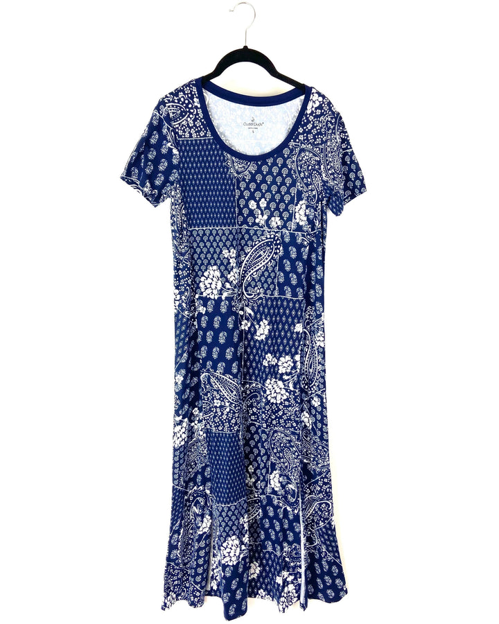 Navy Blue Abstract Print Maxi Dress - Size 6/8