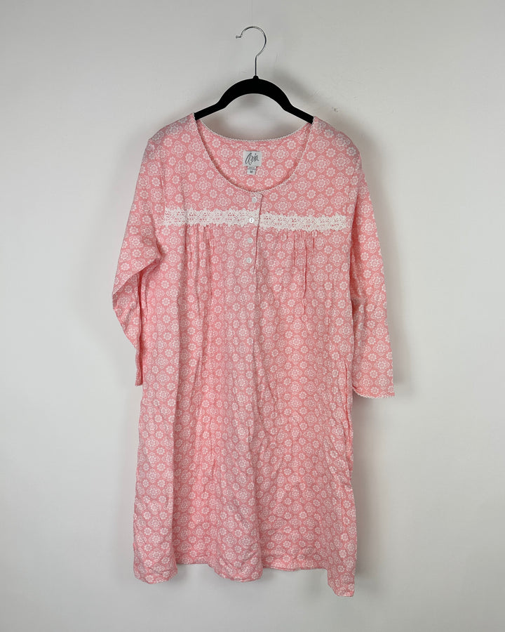 Coral And White Sleep Dress - Medium