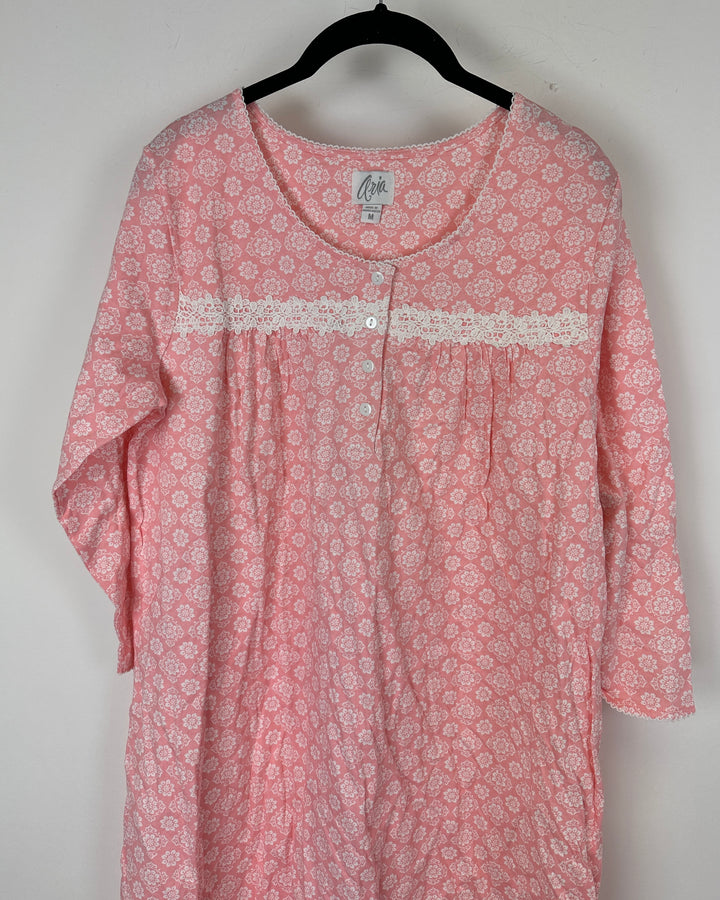 Coral And White Sleep Dress - Medium
