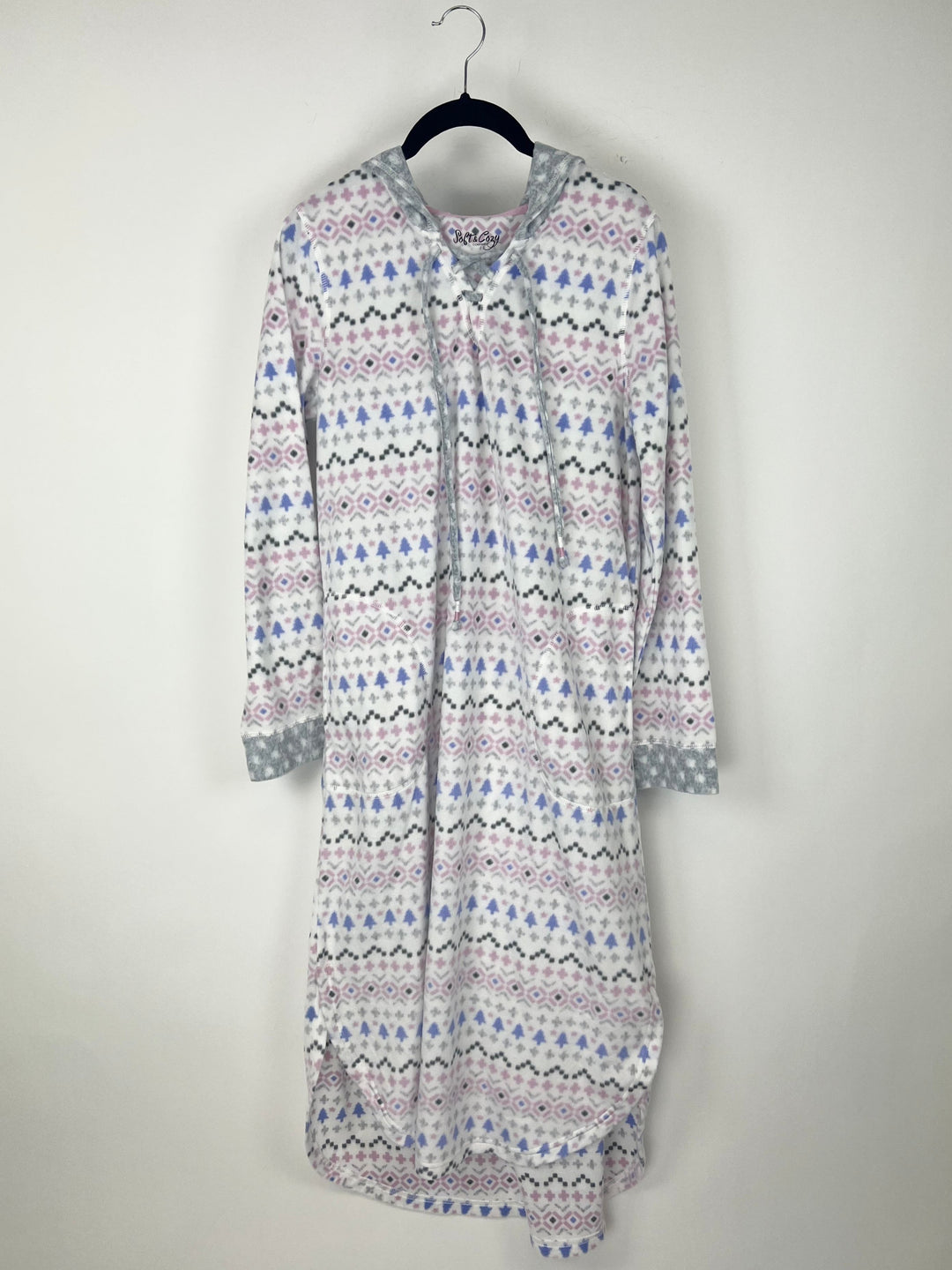 Long Sleeve Abstract Print Hooded Lounge Dress - Small