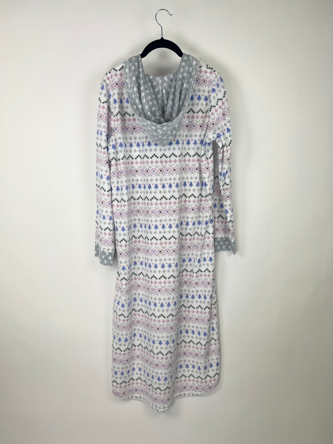 Long Sleeve Abstract Print Hooded Lounge Dress - Small