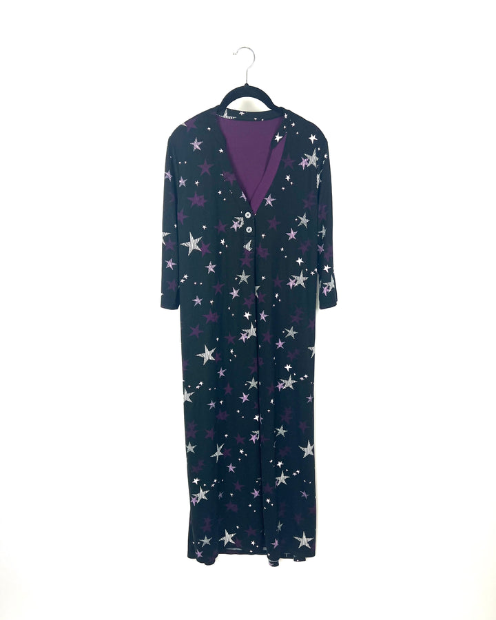 Black Star Printed Quarter Sleeve Nightgown - Small