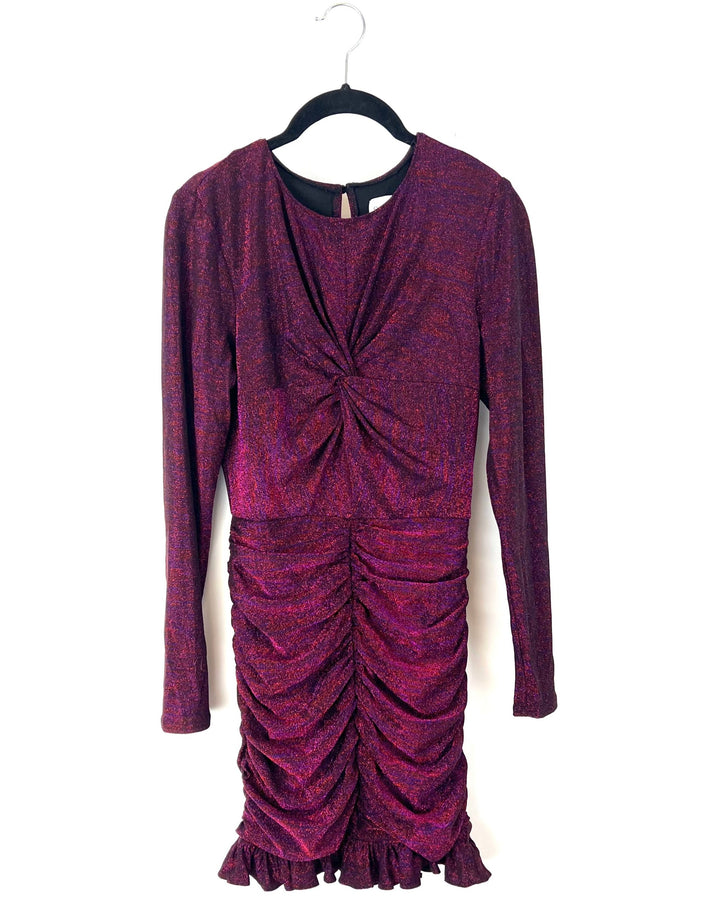 Red And Purple Metallic Long Sleeve Mini Dress - Small