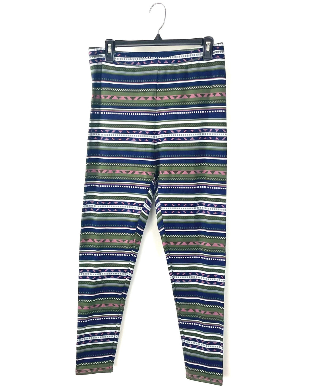 Blue And Green Striped Leggings - Medium/Large