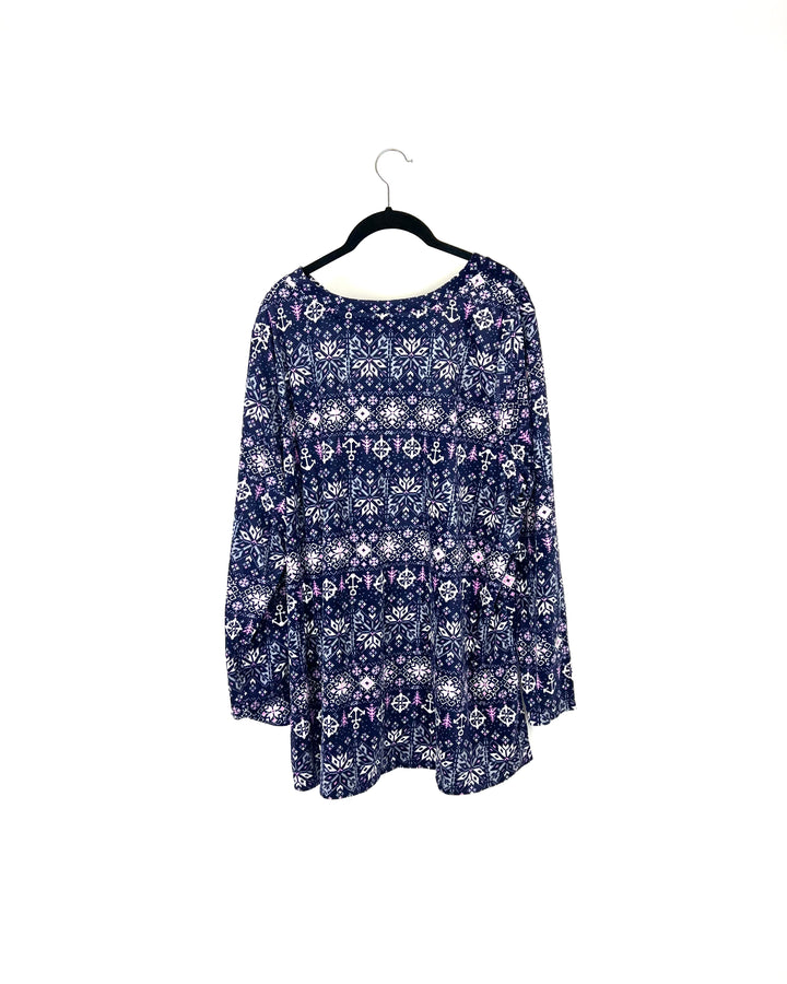 Blue Printed Fleece Pajama Lounge Set - 1x