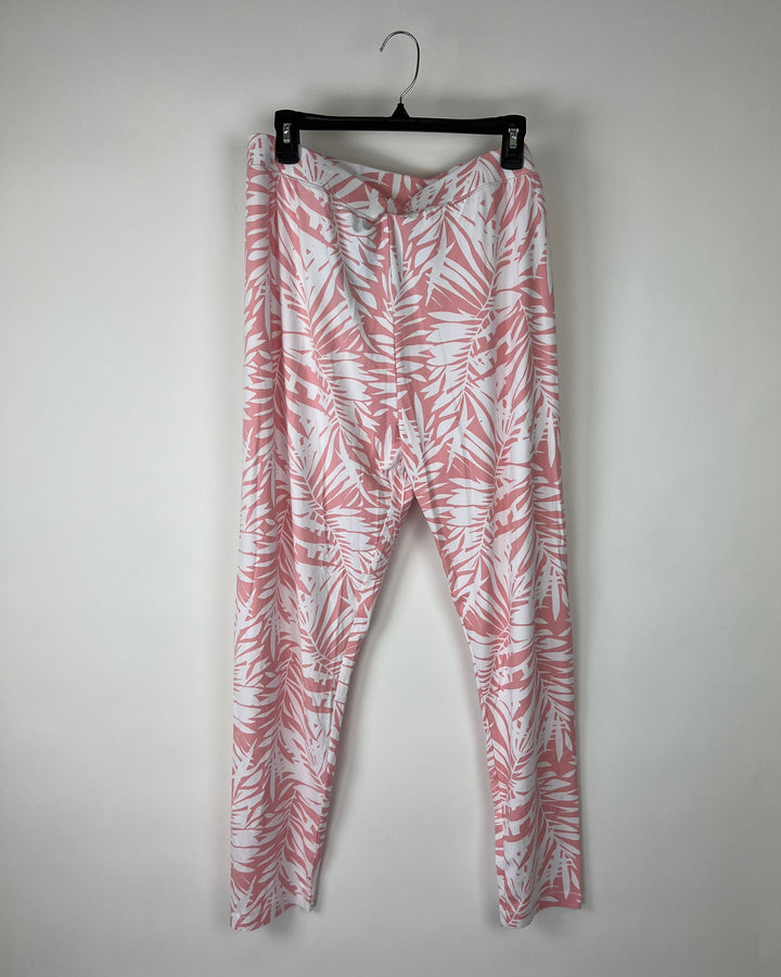 Pink and White Leaf Printed Pants - 1x